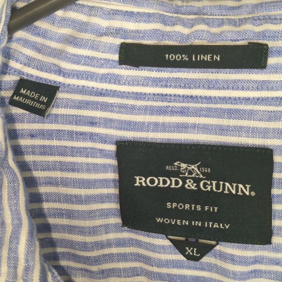 Rodd & Gunn XL Linen Shirt Men’s Blue White Stripe Button Front Sports Fit Italy - Picture 2 of 3